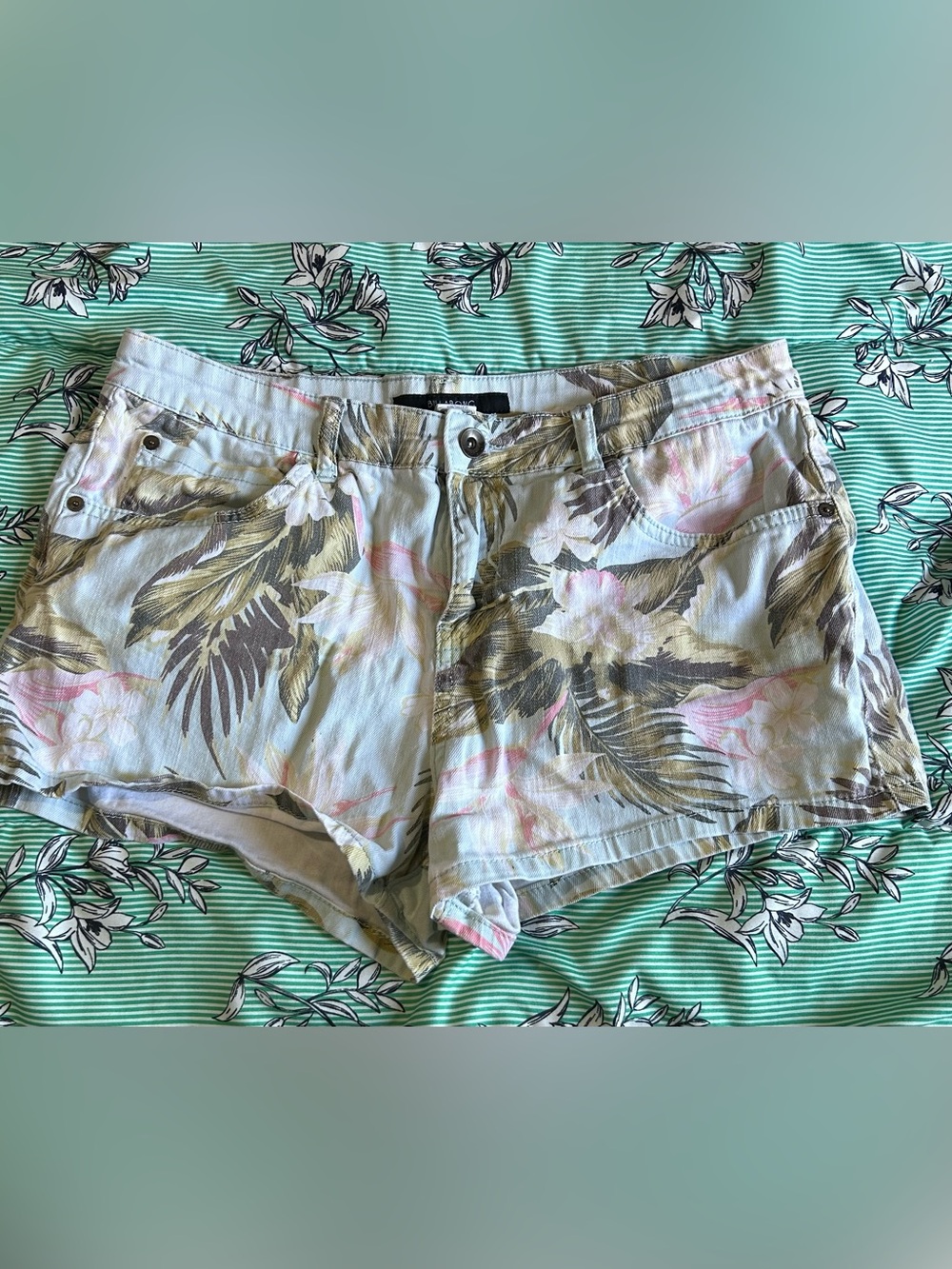 Billabong Floral Jean Shorts - Light Blue, Pink, Olive, Tan